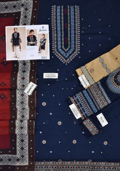 BRAND:*JAZMIN* lawn embroidered hit code unstitched 3pc | DC Free on Advance payment only