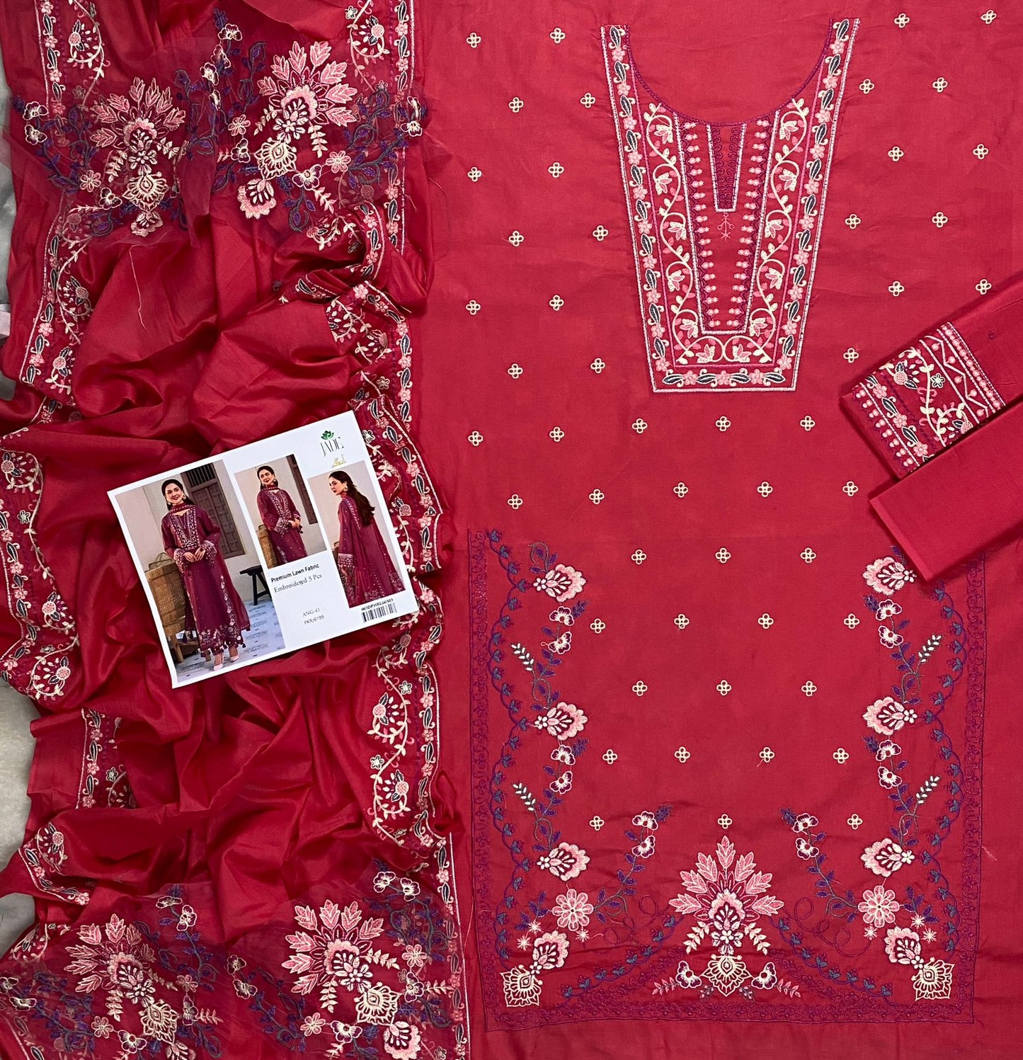 BRAND:*JADE* lawn embroidered luxury unstitched 3p | DC Free On Advace pyment Only