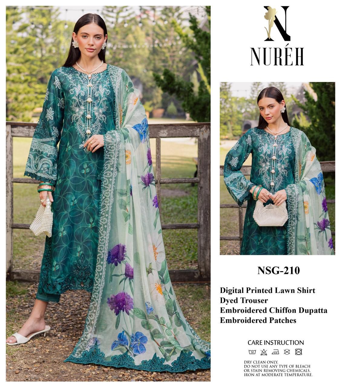 Brand Name : Nureh☆ | &nbsp;Digital Lawn &amp; Bamber Chiffon☆ | DC Free on Advance Paymnet