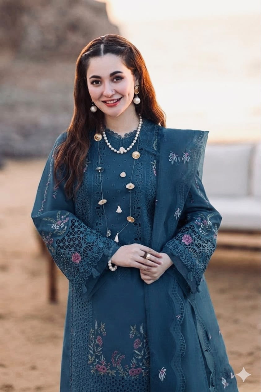 QALAMKAR Luxury Lawn - Fabric detail layout with labels