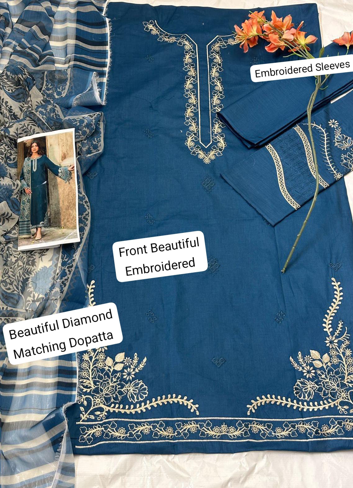 IZEL FC 770097 - Front embroidered shirt and diamond dupatta