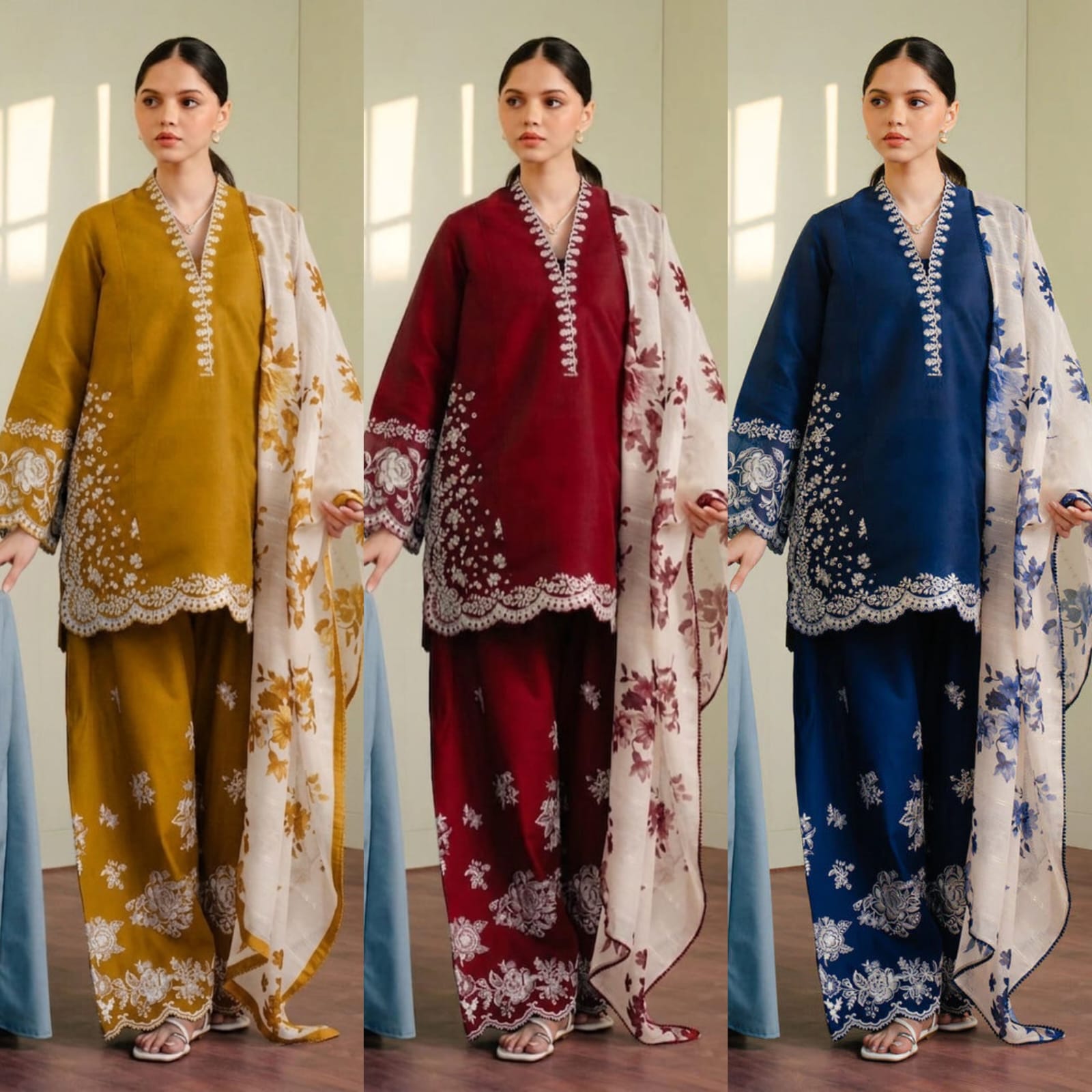 Mustard Yellow Embroidered Lawn Suit - Fabric Layout